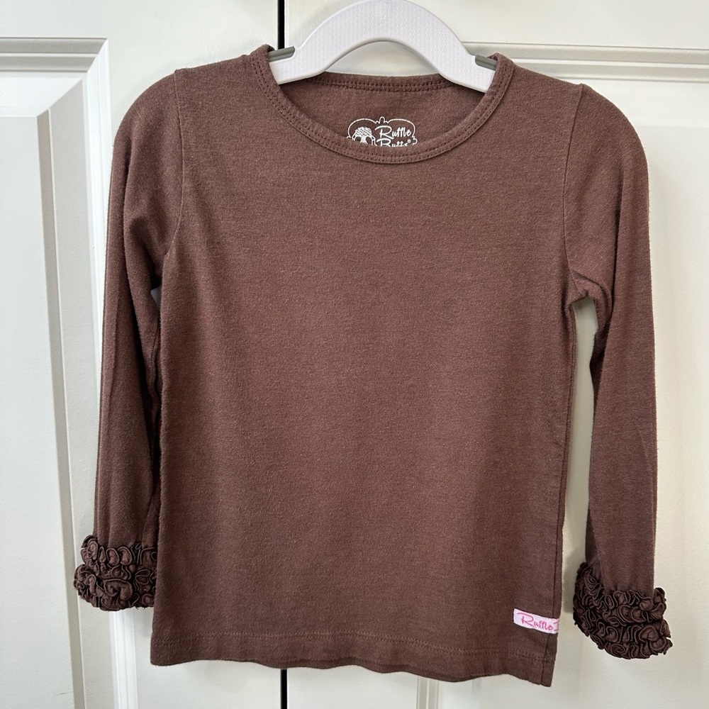 Ruffle Butts Girls Long Sleeve Top Brown (Size 4T)